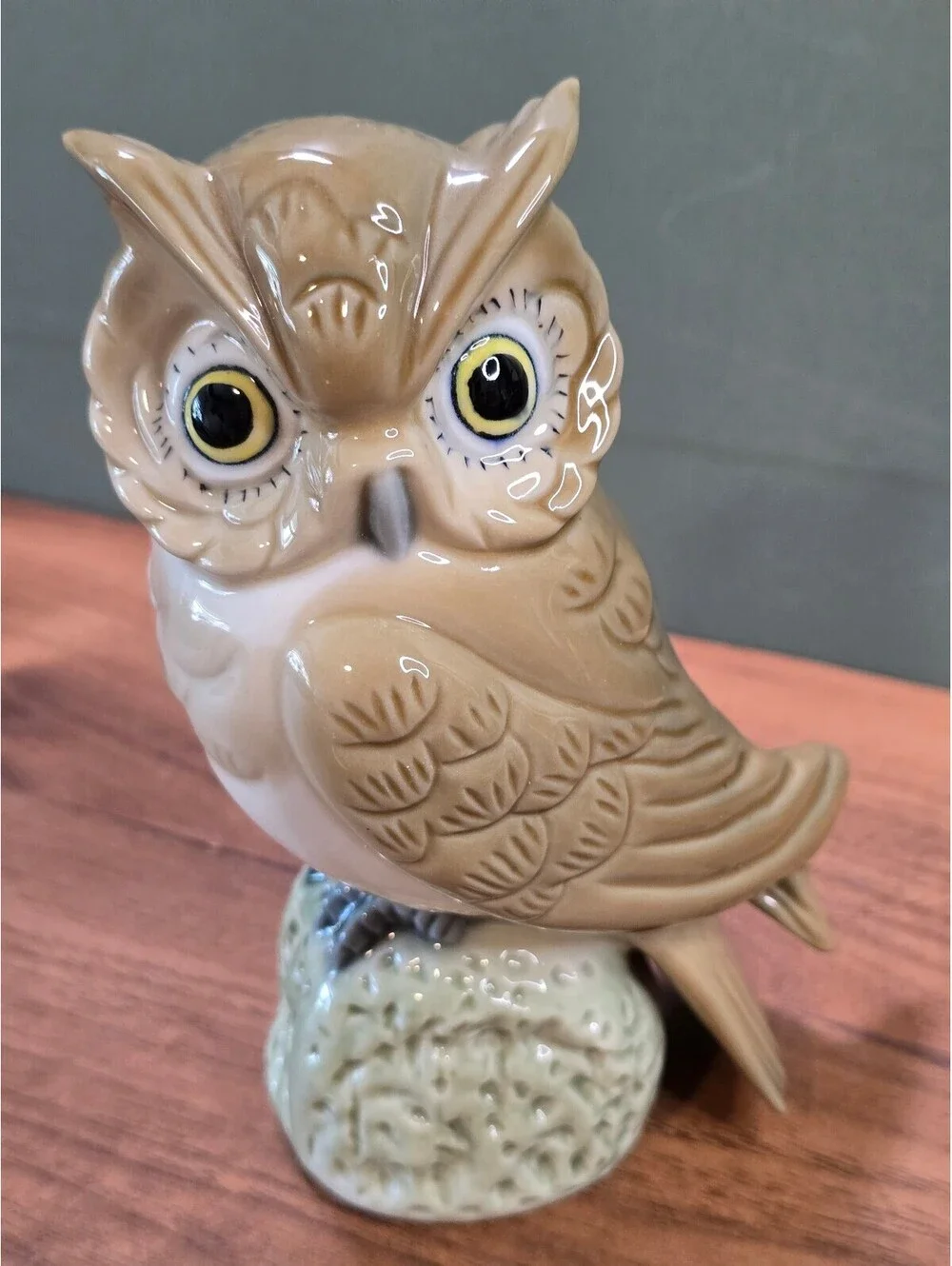 Vintage Ceramic Owl Figurine Hand Painted Porcelain Bird Statue 6 Inch
